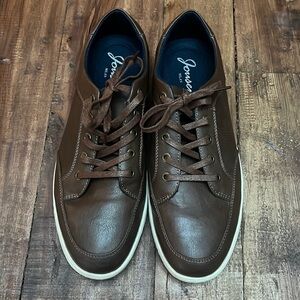 Jonsen Milan Brown Leather Lace Up Memory Foam Sneaker Casual Shoes Mens 12